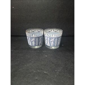 Jeanette Glass‎ Corinthian Blue Tumblers, Vintage 8 oz Whiskey Glasses, Set of 2
